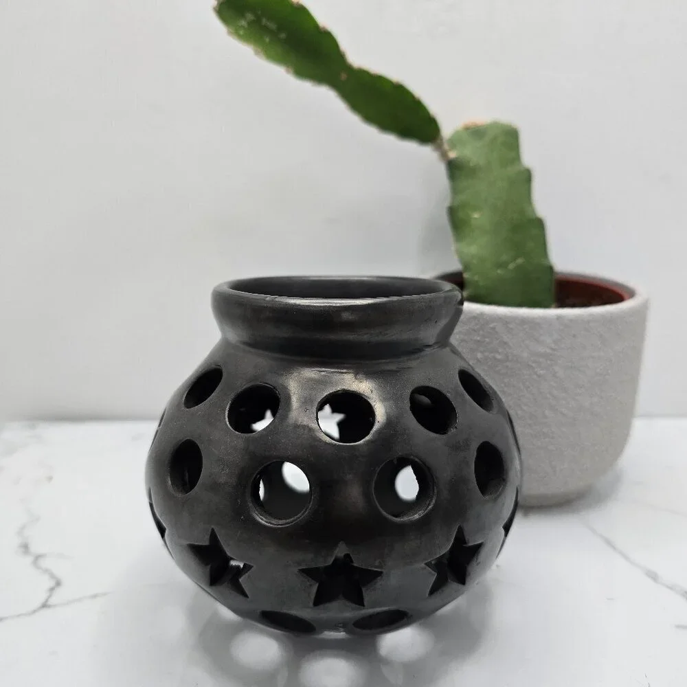 Oaxacan Barro | hematite moon star small mini round pottery pot vase